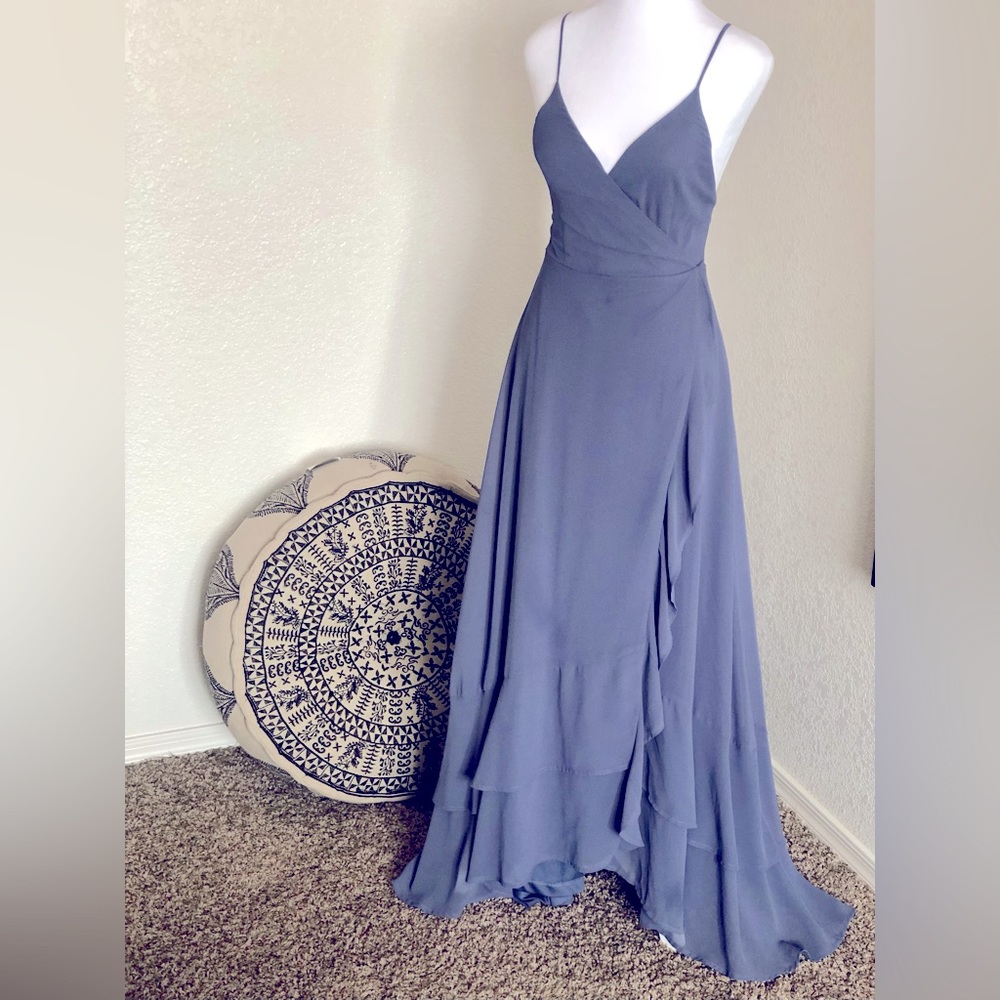 In Love Forever Granite Blue Lace-Up High-Low Maxi Dress